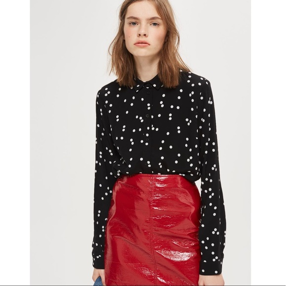 Topshop Spot Classic Shirt in Black - Picture 2 of 8